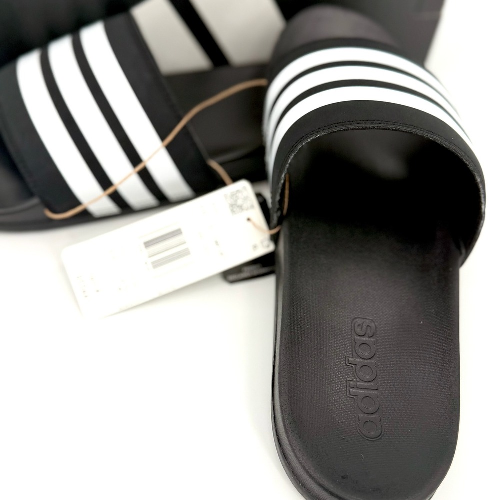 Adidas Adilette Comfort Slides Men 11 Women 12 Black White NWT 1955441 3-Stripes